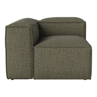 Olive green striped sectional sofa with a modern, minimalist design. Soft texture and sleek lines.