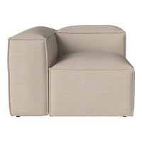 Beige textured fabric accent chair with a modern, minimalist design, perfect for stylish living spaces.