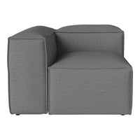 Gray upholstered corner sofa with a textured pattern and clean, modern lines. Ideal for contemporary living spaces.