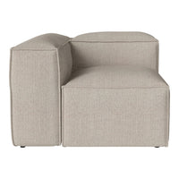 Light beige corner sofa with a smooth, textured fabric. Minimalist design and clean lines.