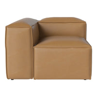 Tan leather sofa section with a smooth, minimalist design and clean lines. Perfect for modern interiors.