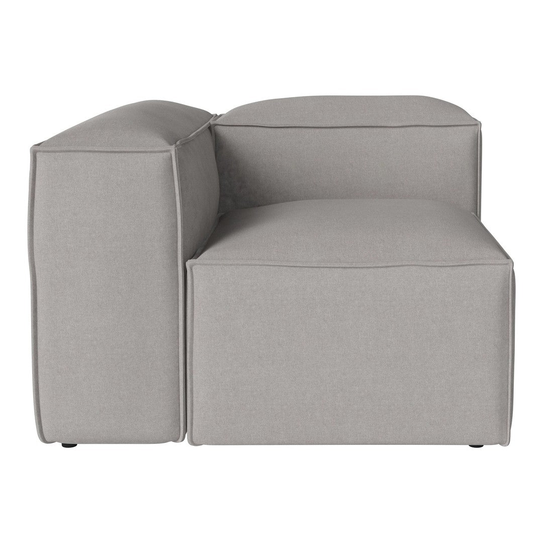 Modern light gray sectional sofa with clean lines and a minimalist design. Ideal for contemporary interiors.
