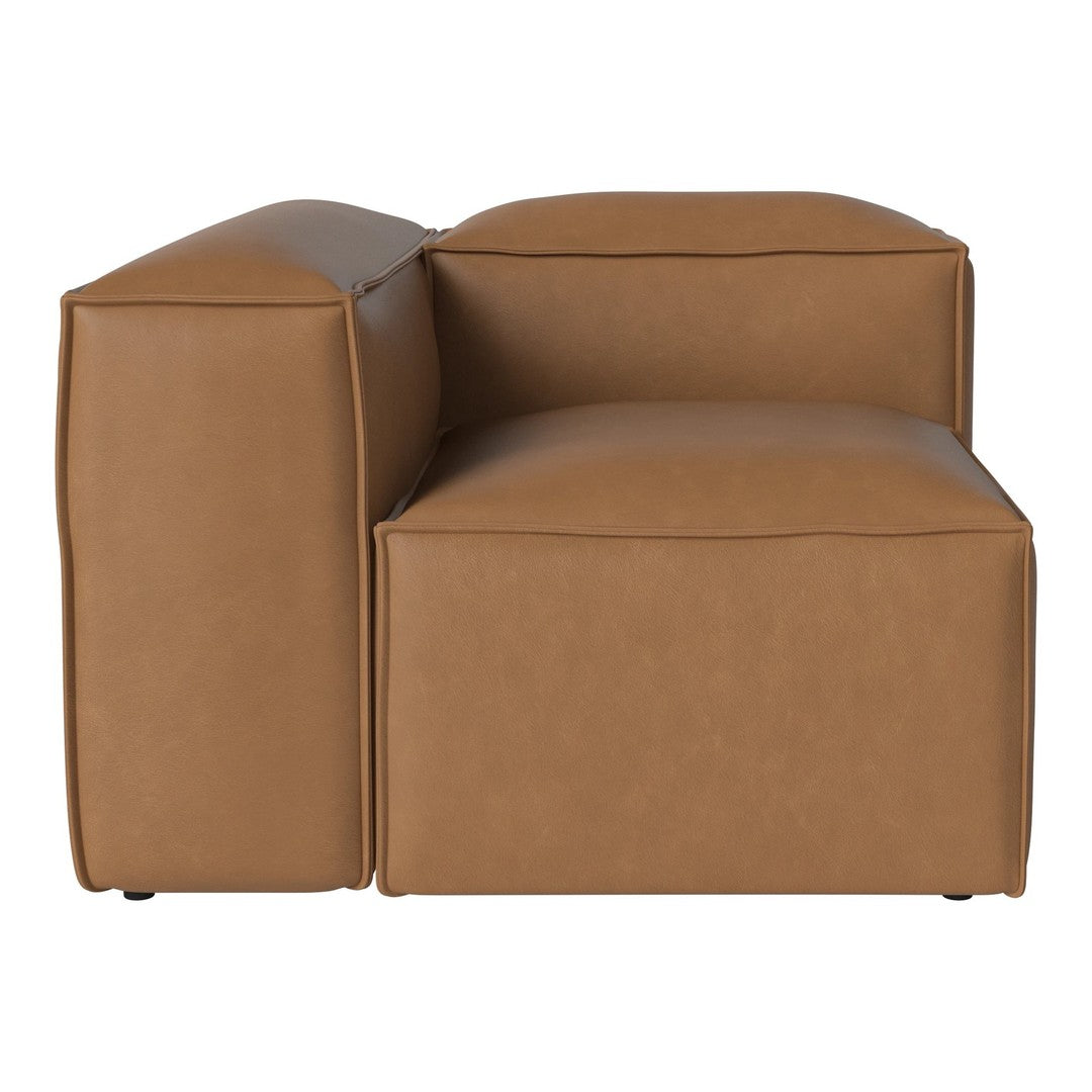 Brown leather modular sofa section with smooth, minimalist design and clean lines. Ideal for modern decor.