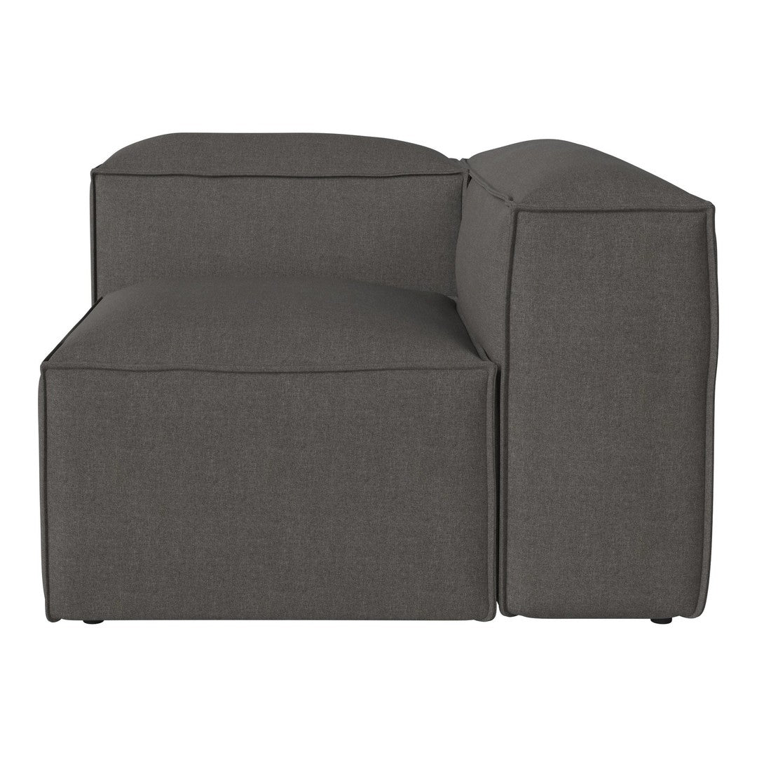 "Modern dark gray sectional sofa with clean lines and a textured fabric finish, perfect for contemporary interiors."