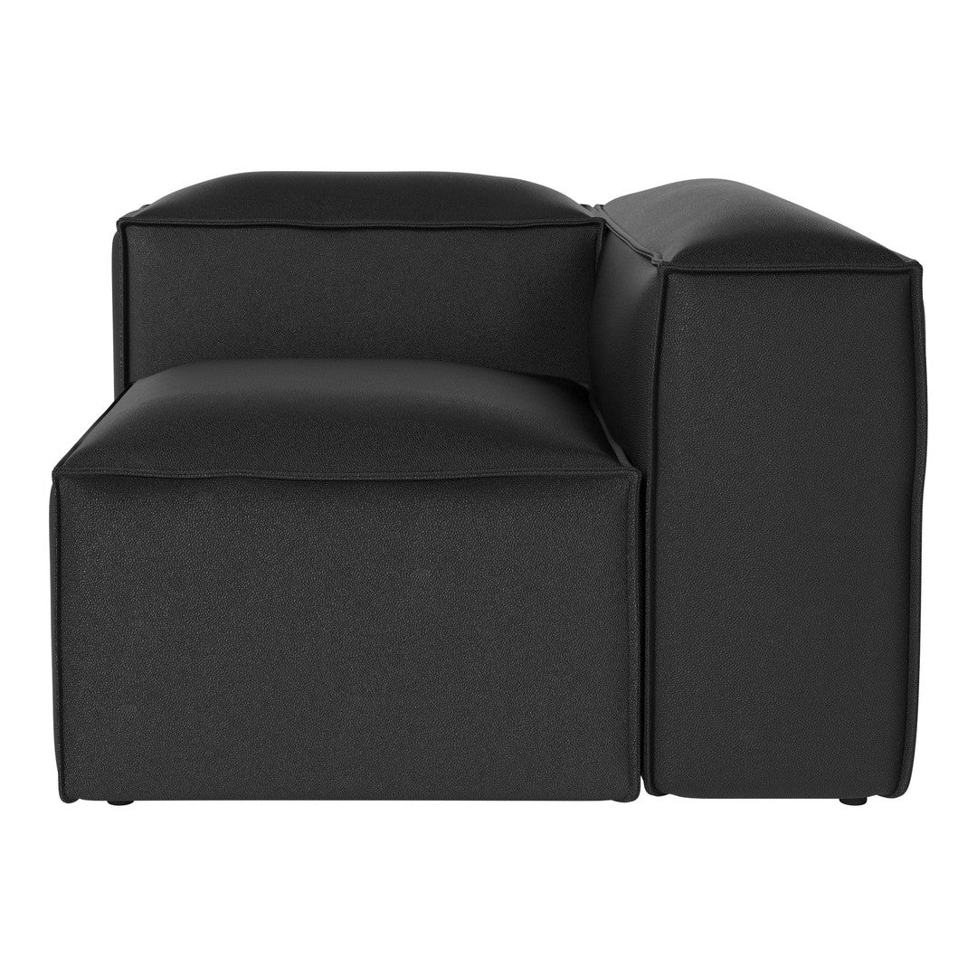 Stylish black modular sofa section with a sleek, minimalist design and textured fabric pattern.