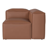 Brown leather modular sofa with a smooth, minimalist design and clean lines, perfect for modern interiors.