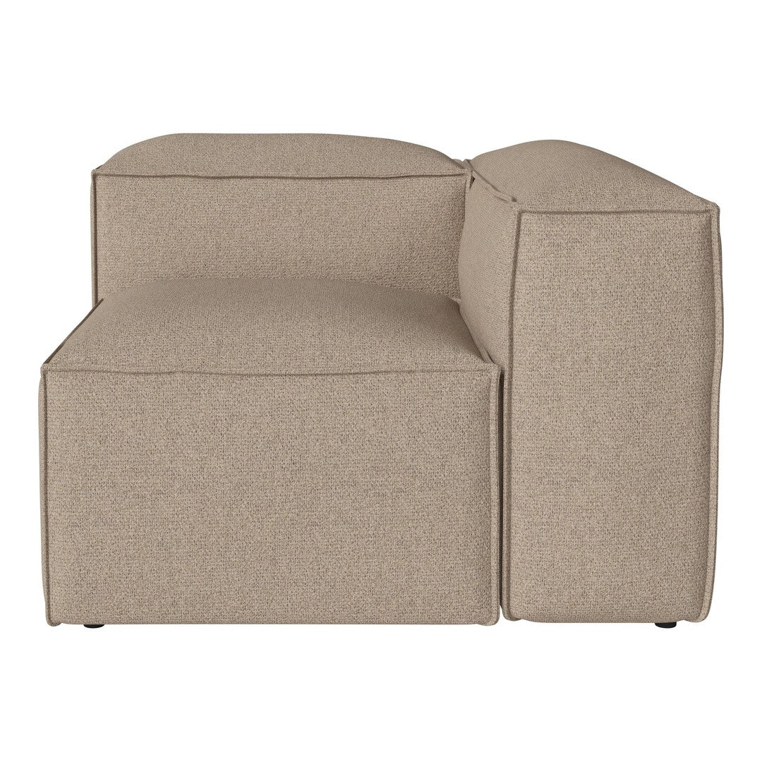 Beige modular couch section with a minimalist design and textured fabric, perfect for modern living spaces.