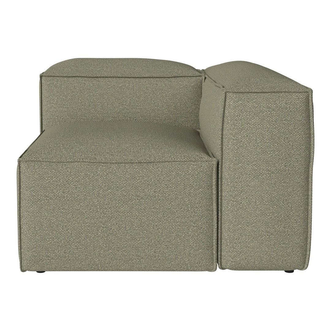 "Modern olive green sectional sofa with a textured fabric pattern, featuring clean lines and a minimalist design."