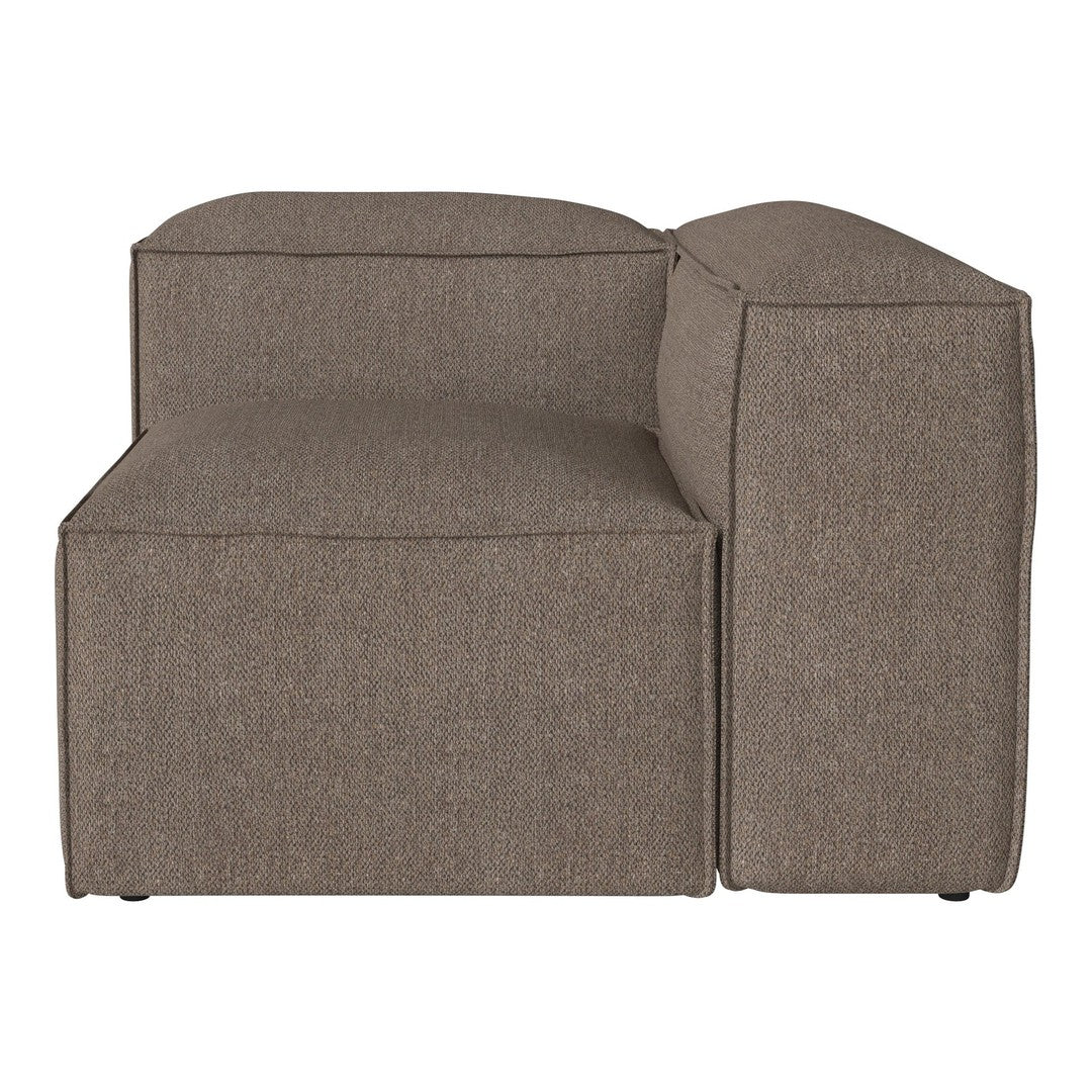 Brown textured fabric corner sofa with a modern, minimalist design, perfect for stylish living spaces.