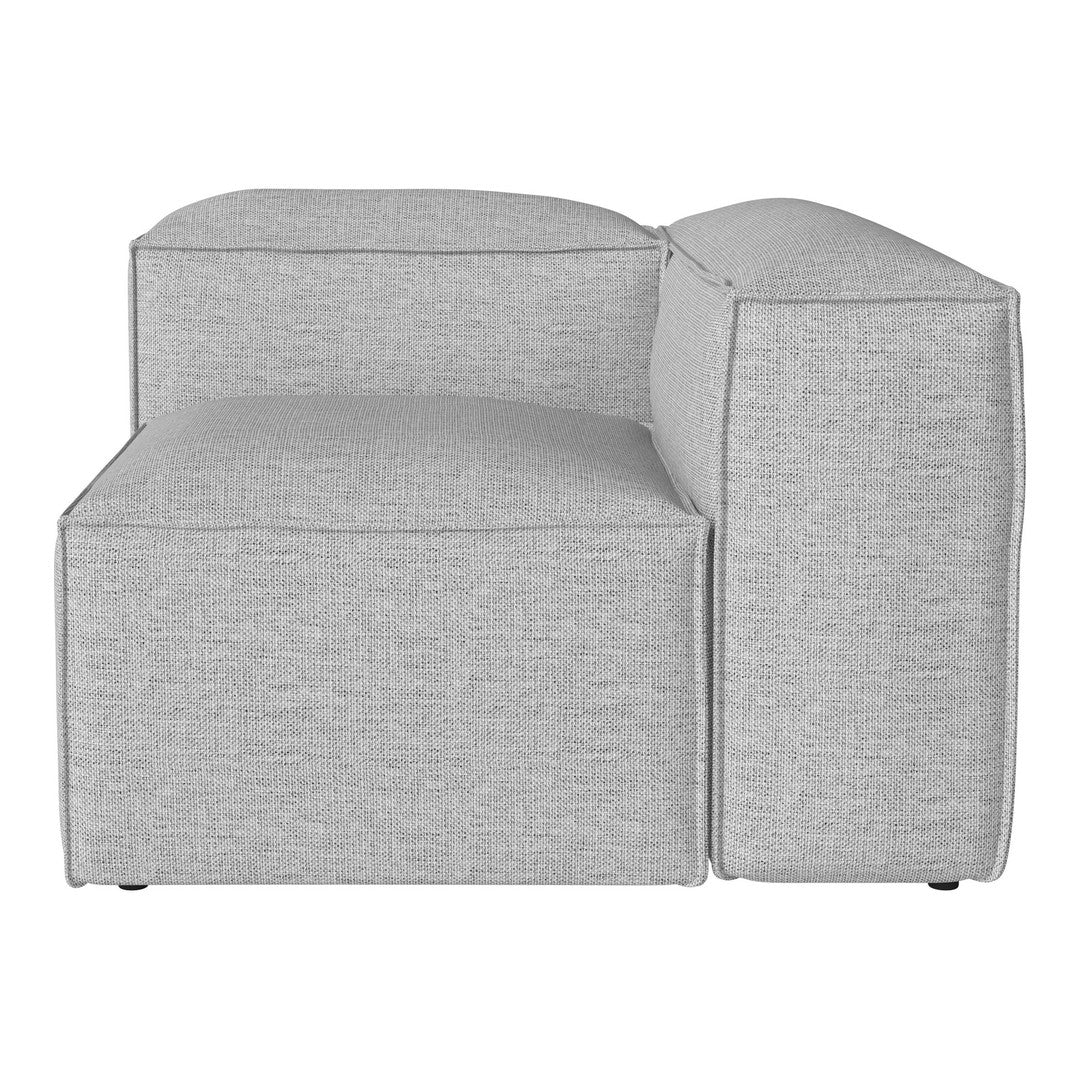 Light gray textured fabric sectional sofa with clean lines and minimalist design. Perfect for modern living spaces.
