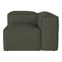 Green striped fabric corner sofa with a smooth, modern design and minimalist aesthetic. Perfect for contemporary spaces.