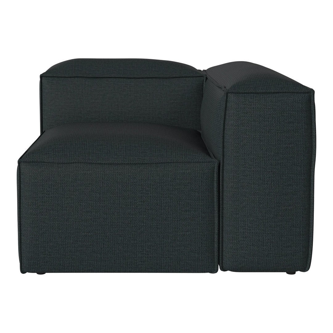 Dark green textured fabric corner sofa with modern minimalist design. Geometric pattern adds a contemporary touch.