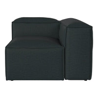 Dark green textured fabric corner sofa with modern minimalist design. Geometric pattern adds a contemporary touch.