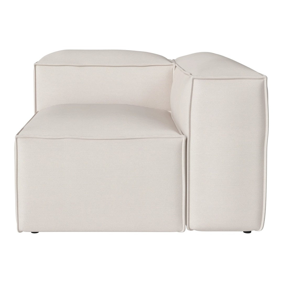 Beige upholstered modular sectional couch with clean lines and a minimalistic design, ideal for modern interiors.