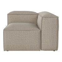 "Beige striped sectional sofa with a modern design, featuring subtle texture and clean lines."