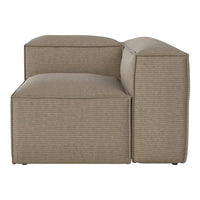 Beige striped corner sofa section with a modern, minimalist design. Soft texture and chic lines for contemporary decor.