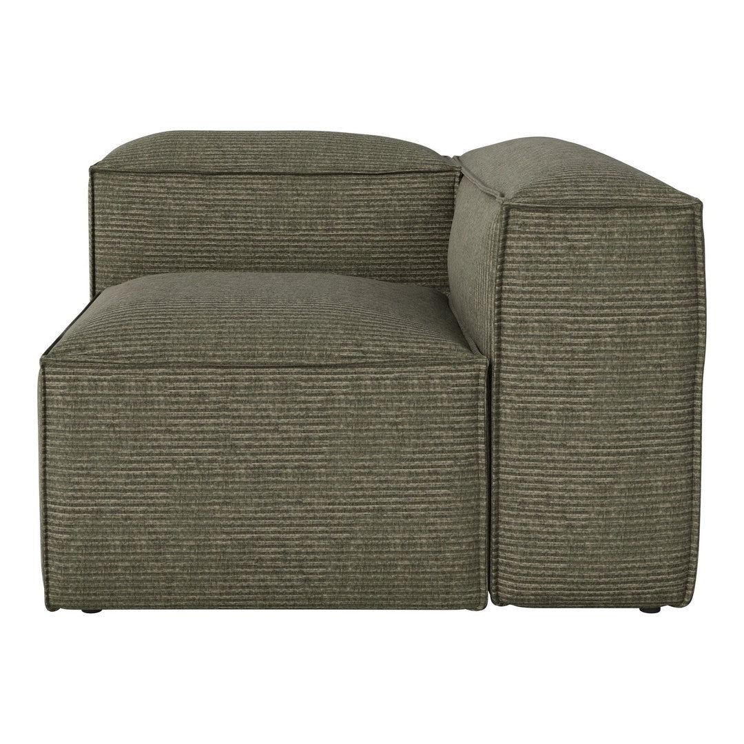 Olive green sectional sofa with subtle textured stripes and a modern design. Perfect for contemporary living spaces.