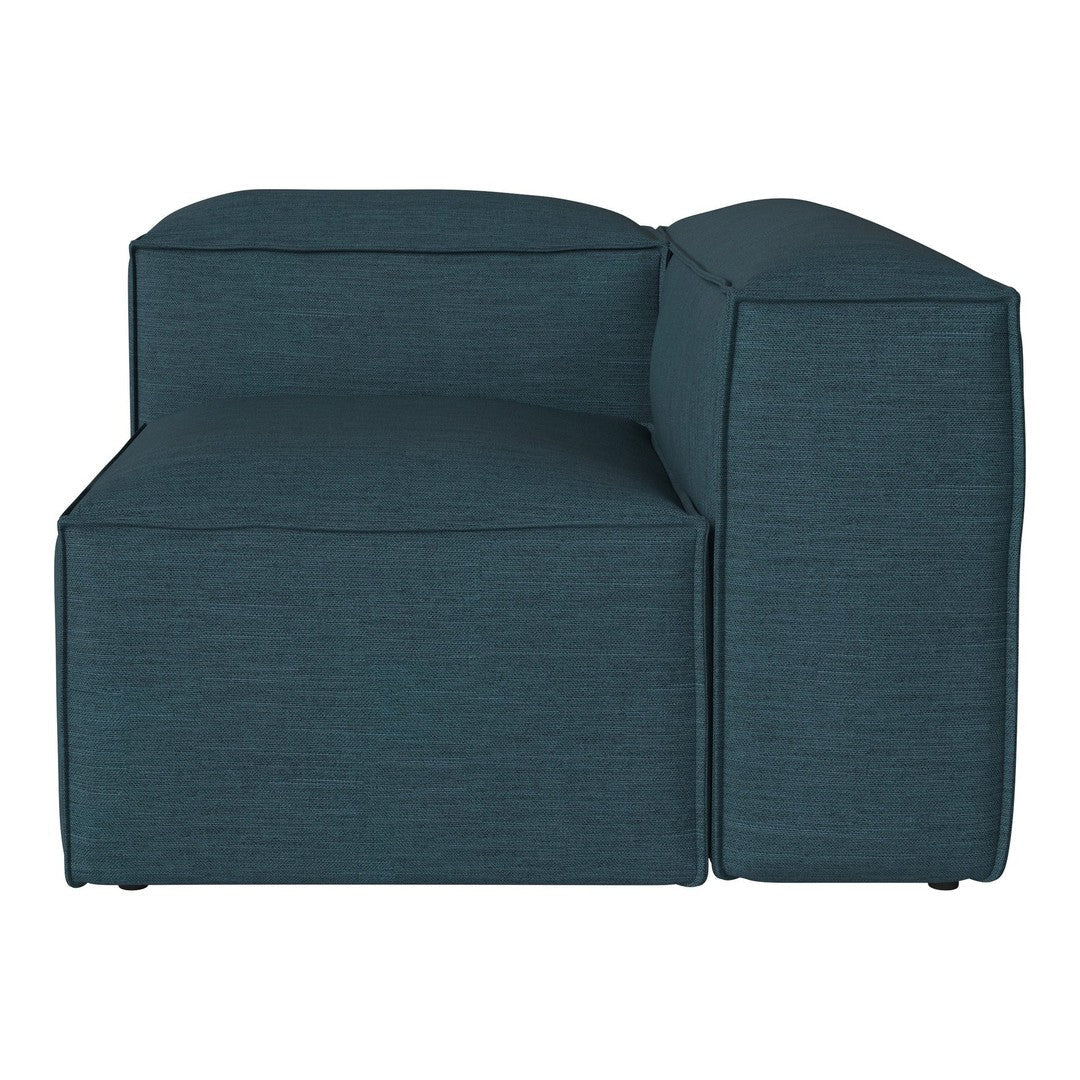 Teal blue fabric sectional sofa with a textured weave pattern, offering modern and minimalist design.