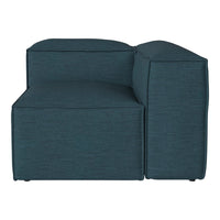 Teal blue fabric sectional sofa with a textured weave pattern, offering modern and minimalist design.