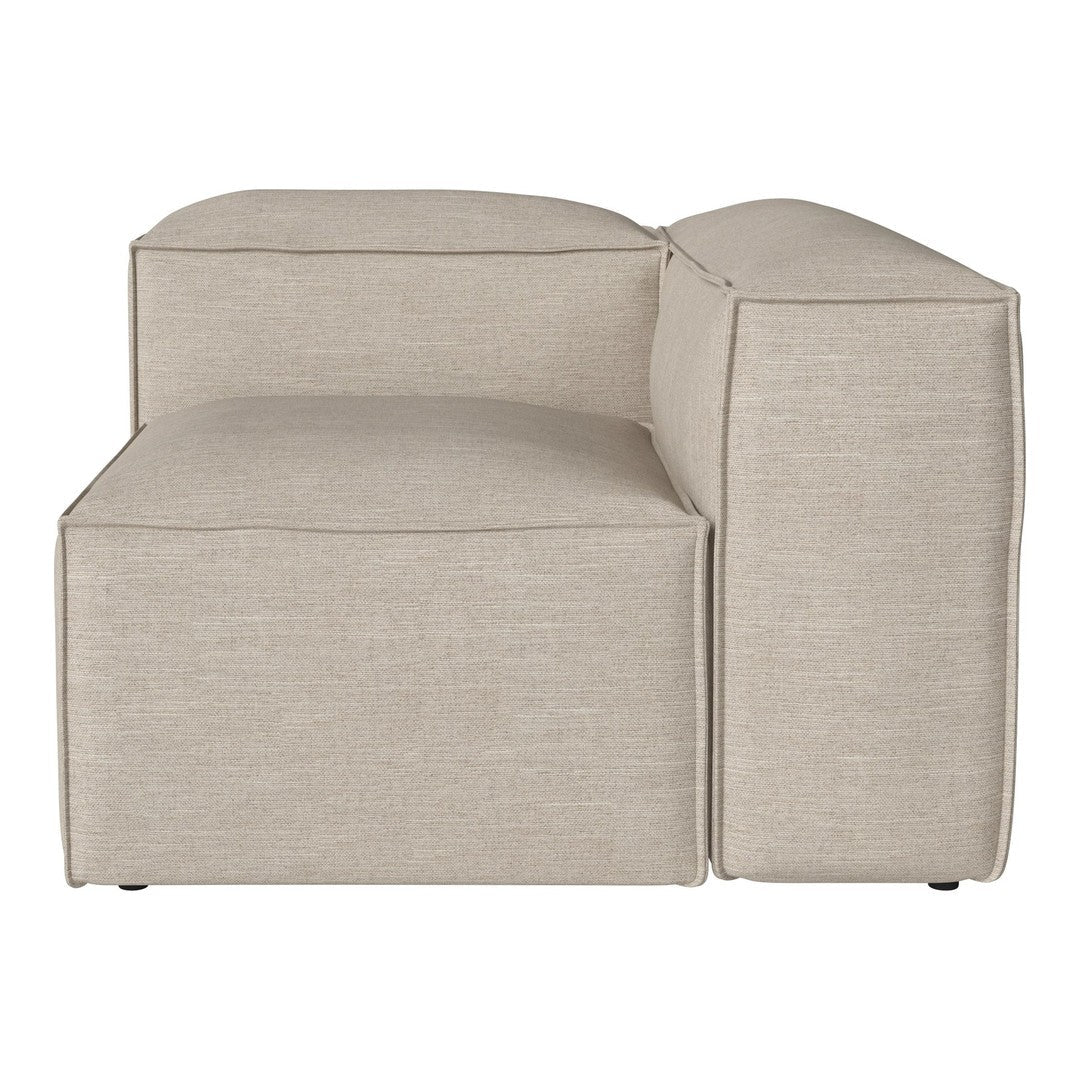 Beige modular sofa segment with a sleek, modern design and smooth, textured fabric finish.