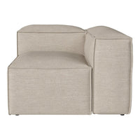 Beige modular sofa segment with a sleek, modern design and smooth, textured fabric finish.