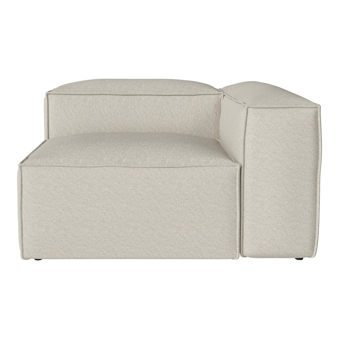 Light beige upholstered modular sofa with a textured pattern, featuring clean lines and a contemporary design.