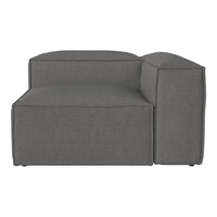 Gray upholstered sectional sofa with a minimalist design and clean lines, perfect for modern living spaces.
