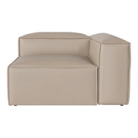 Beige leather corner sofa with clean lines and minimalist design, perfect for modern decor.