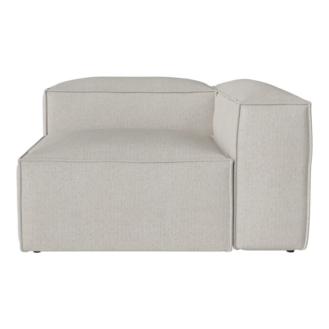 Light gray sectional sofa with a modern, minimalist design and smooth, textured fabric. Perfect for contemporary decor.