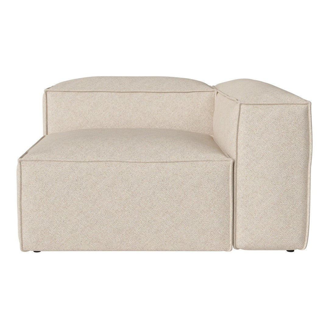 Neutral beige sectional sofa with a subtle textured pattern, perfect for contemporary living spaces.