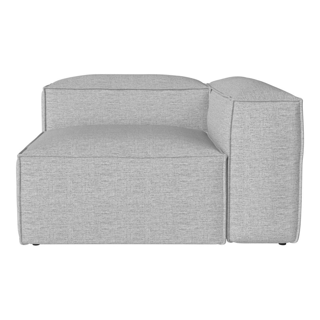 Light gray sectional sofa with a textured fabric pattern, featuring sleek lines and modern design elements.