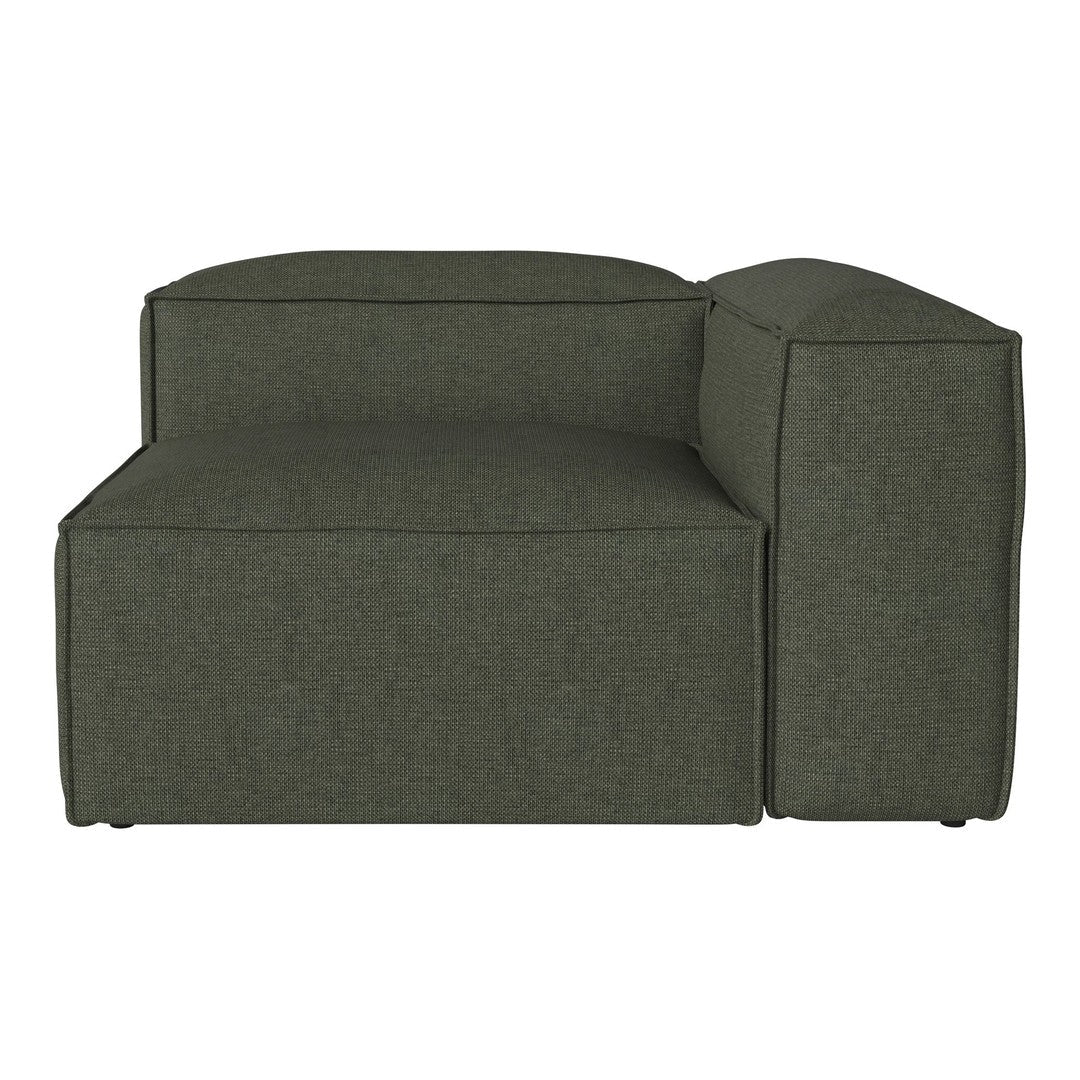 Modern dark green sectional sofa with a simple, textured fabric pattern and clean lines.