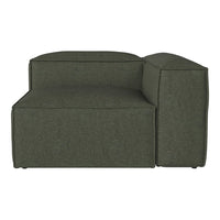 Modern dark green sectional sofa with a simple, textured fabric pattern and clean lines.
