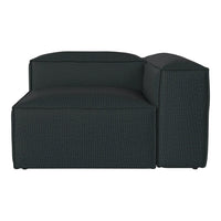 Dark green textured fabric sectional sofa with a modern, minimalist design. Perfect for stylish living spaces.