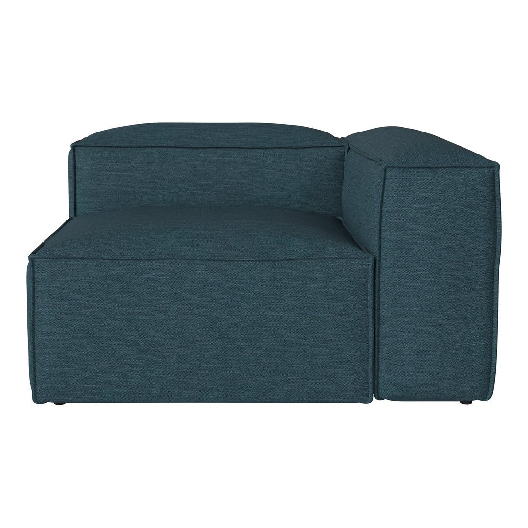 Teal fabric sectional sofa with a sleek, modern design and subtle texture, perfect for contemporary living spaces.
