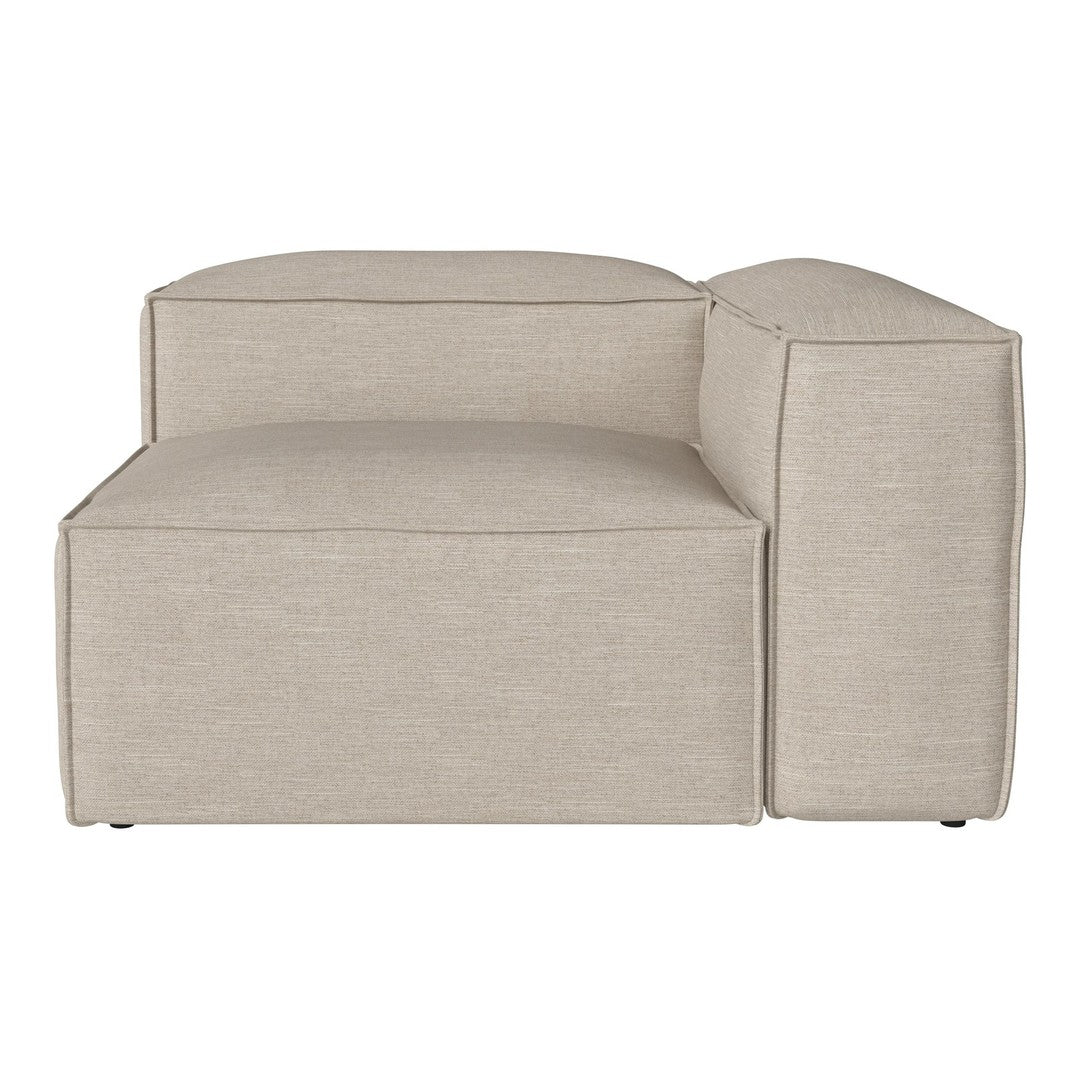 Beige, textured fabric corner sofa with a minimalist design, perfect for modern living spaces.