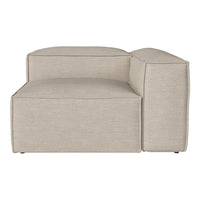 Beige, textured fabric corner sofa with a minimalist design, perfect for modern living spaces.