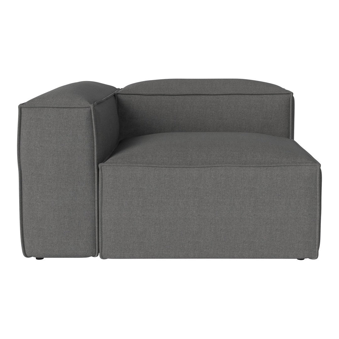 Gray sectional sofa with a minimalist, solid pattern and modern design, perfect for contemporary interiors.