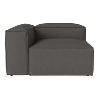 Gray fabric sectional sofa with a modern, minimalist design and clean lines. Soft texture and contemporary style.