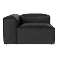 "Modern black fabric sectional sofa with clean lines and a sleek, minimalist design."