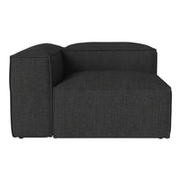 Dark gray, textured fabric sectional sofa with clean lines and modern design. Ideal for contemporary living spaces.