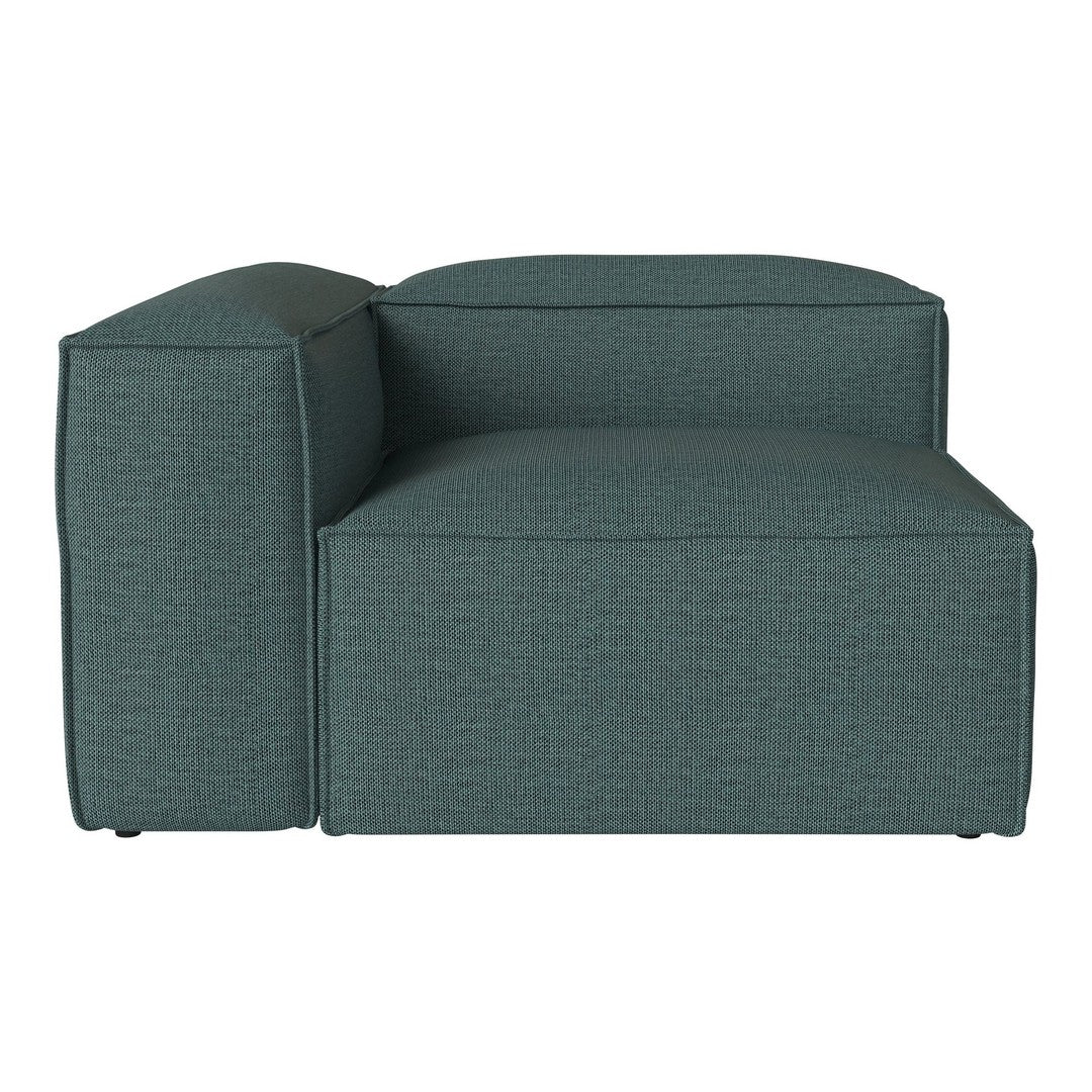 Teal woven fabric corner sofa section with modern geometric pattern and clean lines. Ideal for contemporary interiors.