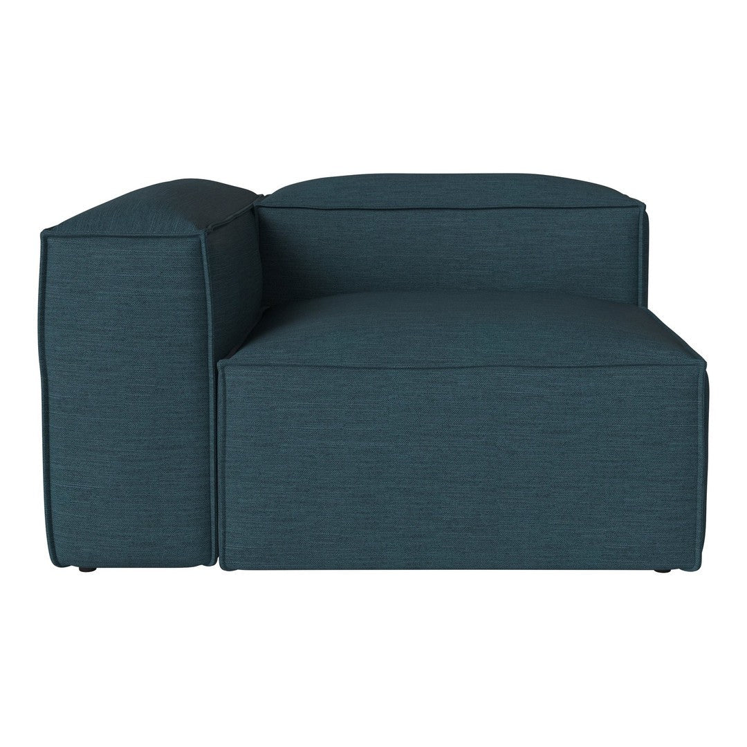 Teal upholstered corner sofa with a smooth texture and modern design, featuring clean lines and a minimalist style.