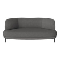 Curved gray sofa with a smooth, minimalist design and a subtle two-tone pattern. Perfect for modern interiors.
