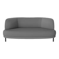 Stylish gray sofa with smooth, minimalist design and rounded edges, perfect for modern living spaces.