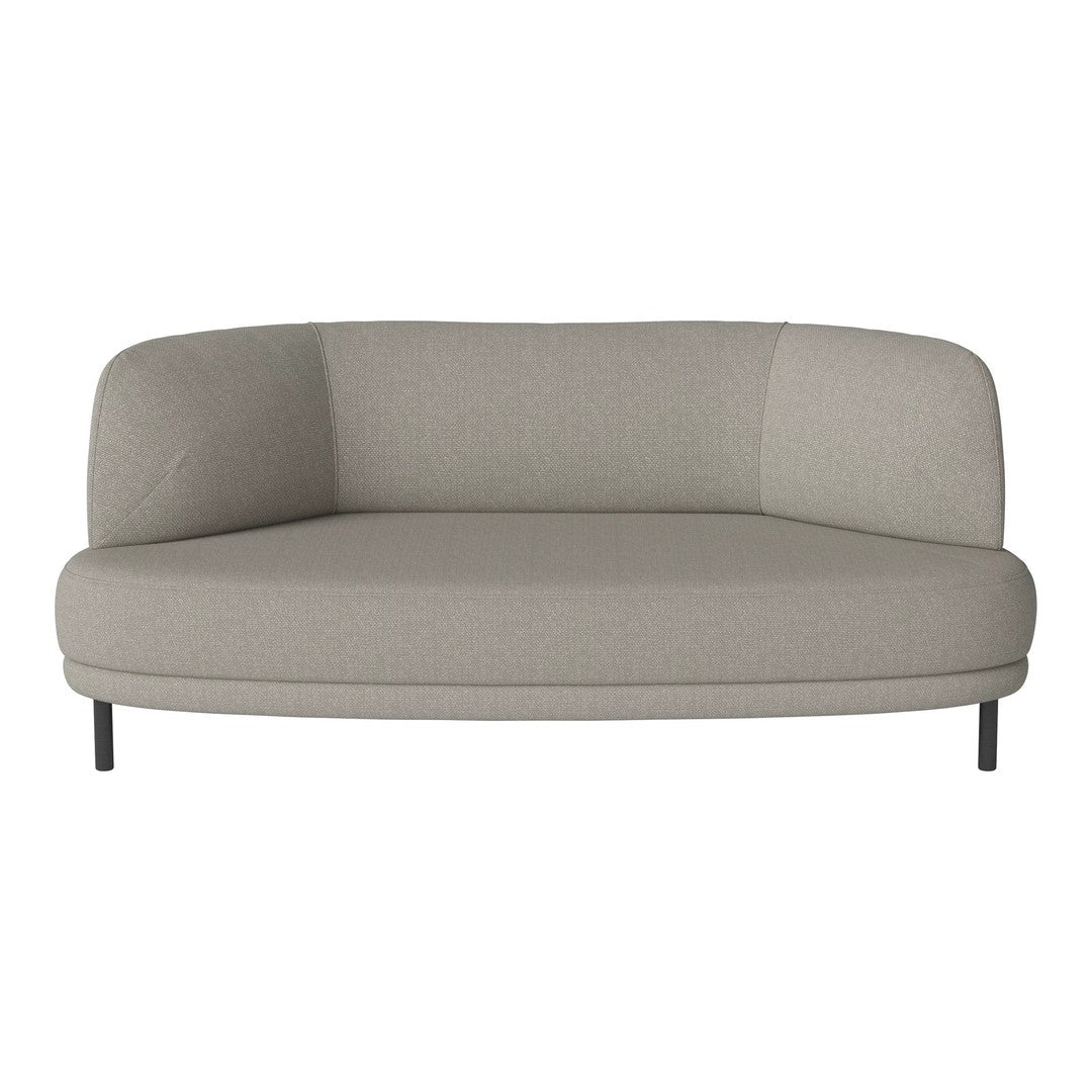 Light gray curved sofa with a smooth fabric texture and minimalistic design, ideal for modern interiors.