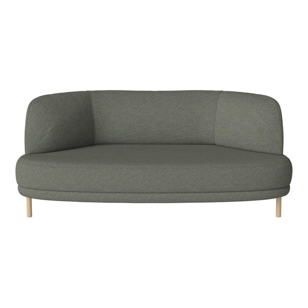 Curved gray sofa with a smooth fabric texture and natural wood legs, perfect for modern living spaces.