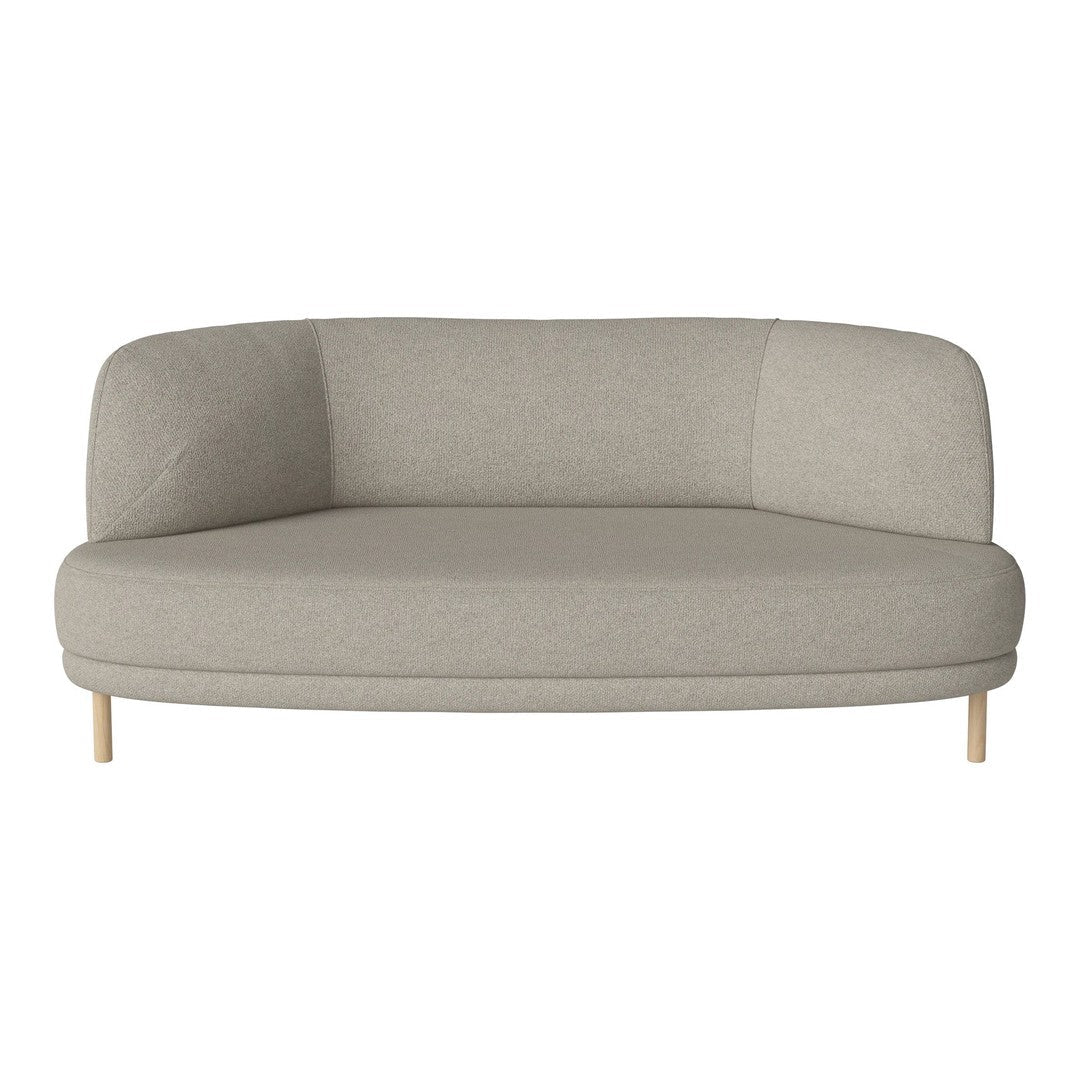 Light gray curved sofa with a smooth fabric texture and wooden legs, offering a minimalist and modern design.