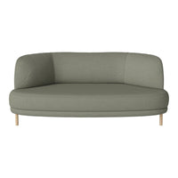 Sleek, modern light green sofa with a minimalist design and rounded edges, complemented by natural wood legs.