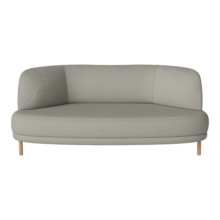 Light gray modern curved sofa with a smooth fabric texture and wooden legs, perfect for contemporary interiors.
